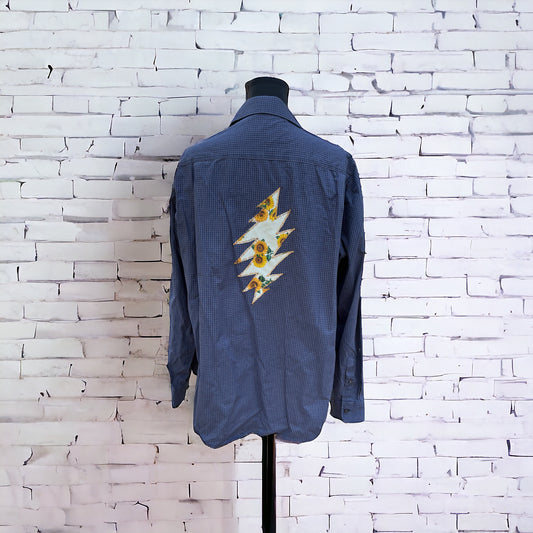 Men’s Upcycled Button Down - Grateful Dead Bolt - Sunflowers