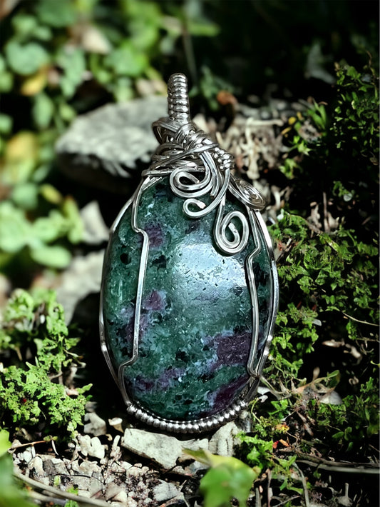 Ruby Zoisite Wire Wrapped Pendant